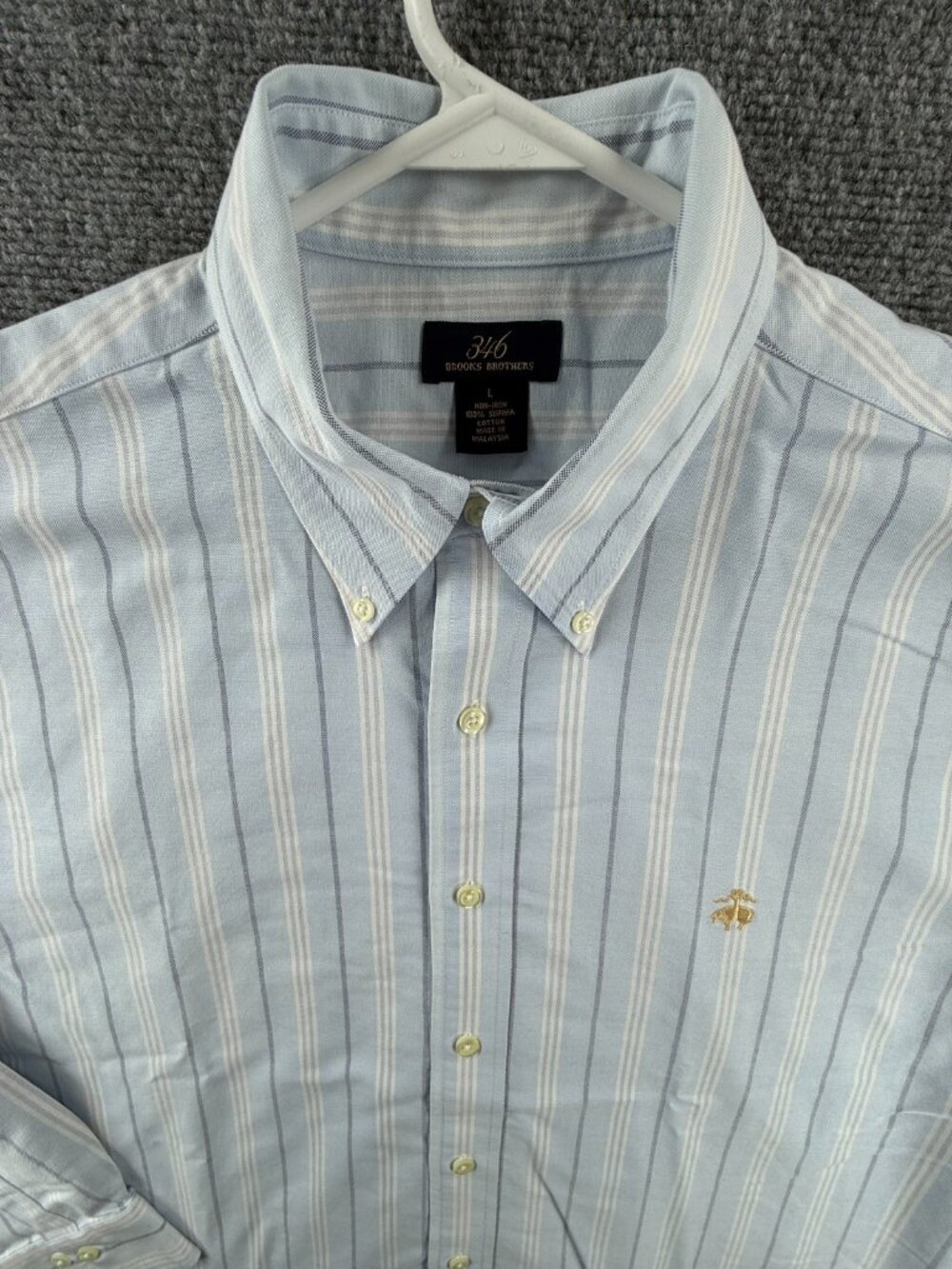 Brooks Brothers Oxford Striped Cotton Large Button-Down Non-Iron Business Mens